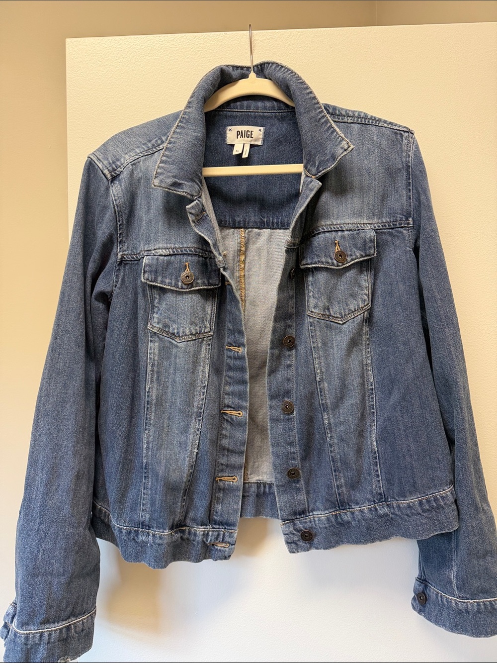 PAIGE Medium Blue Denim Trucker Jacket